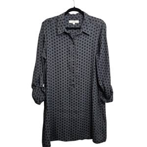 Loft Womens Gray w Black Polka-Dot Pull Over Long Tunic Top SZ L Office Mature